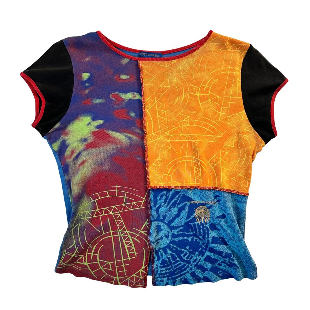 Vintage 1990s Cirque du Soleil Patchwork T-Shirt in Multicolor — Size L | Rare F